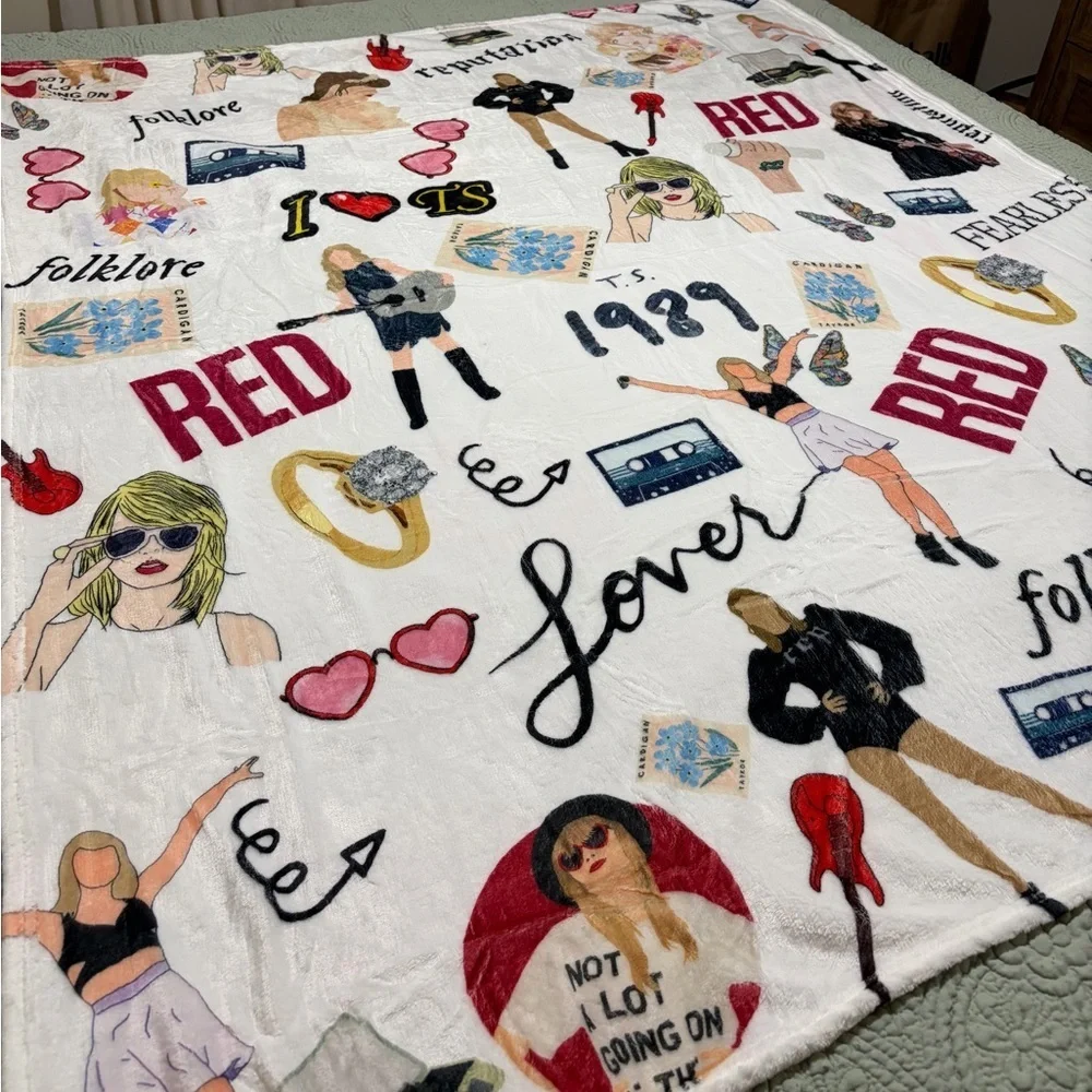 Taylor Swift Fan Art Fleece Throw Blanket | Red 1989 Folklore Fearless